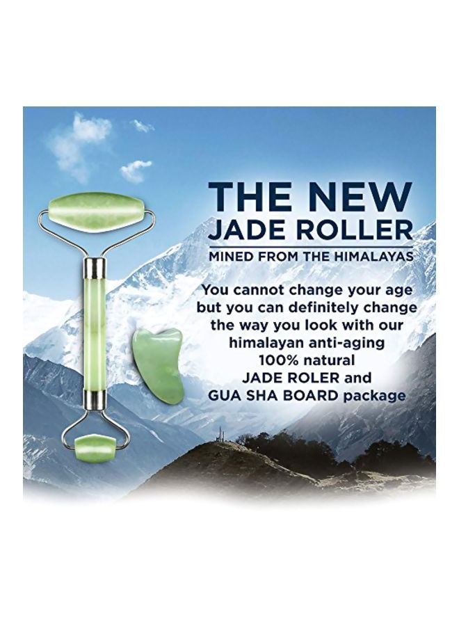 نيبمينينت بكرة من حجر اليشم مع أداة جوا شا لمكافحة علامات الشيخوخة أخضر/فضي - Image 3