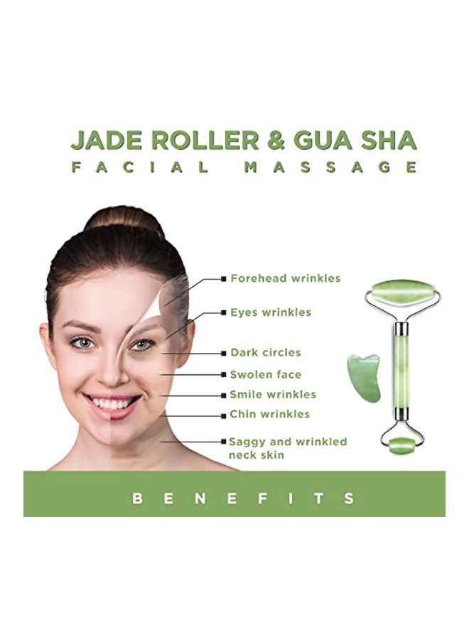 نيبمينينت بكرة من حجر اليشم مع أداة جوا شا لمكافحة علامات الشيخوخة أخضر/فضي - Image 4