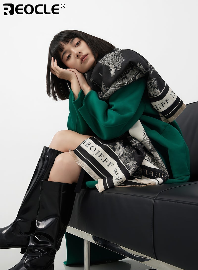 REOCLE Women's Jacquard Landscape Scarf with Faux Cashmere Blend and Long Wide Design Heated Wrap with Winter Warmth for Air Conditioned Room - Image 4