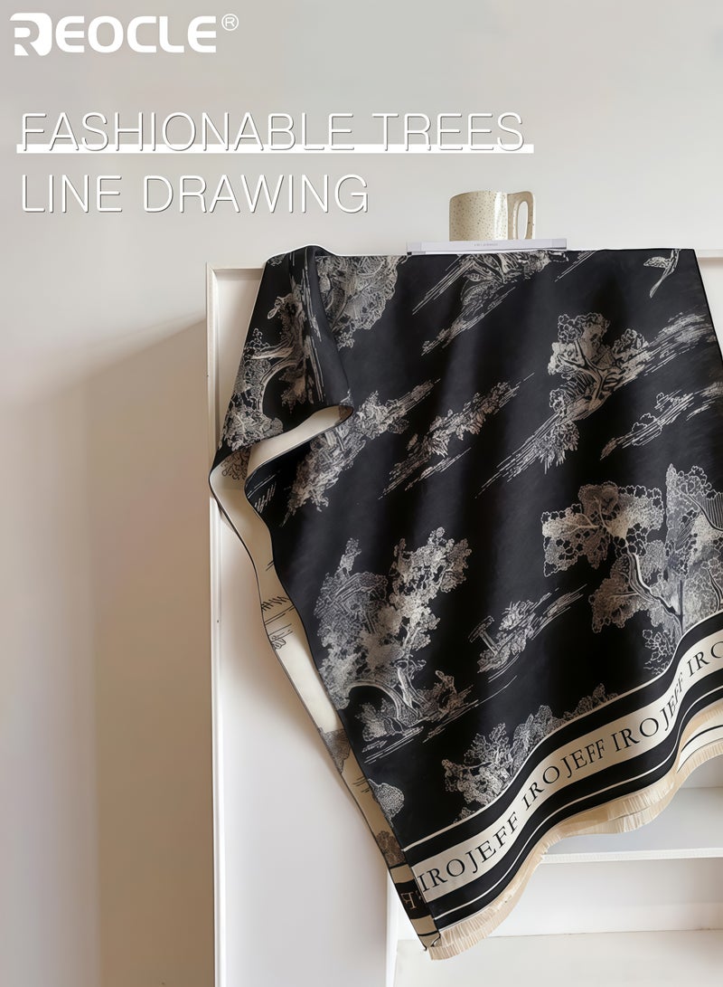 REOCLE Women's Jacquard Landscape Scarf with Faux Cashmere Blend and Long Wide Design Heated Wrap with Winter Warmth for Air Conditioned Room - Image 5