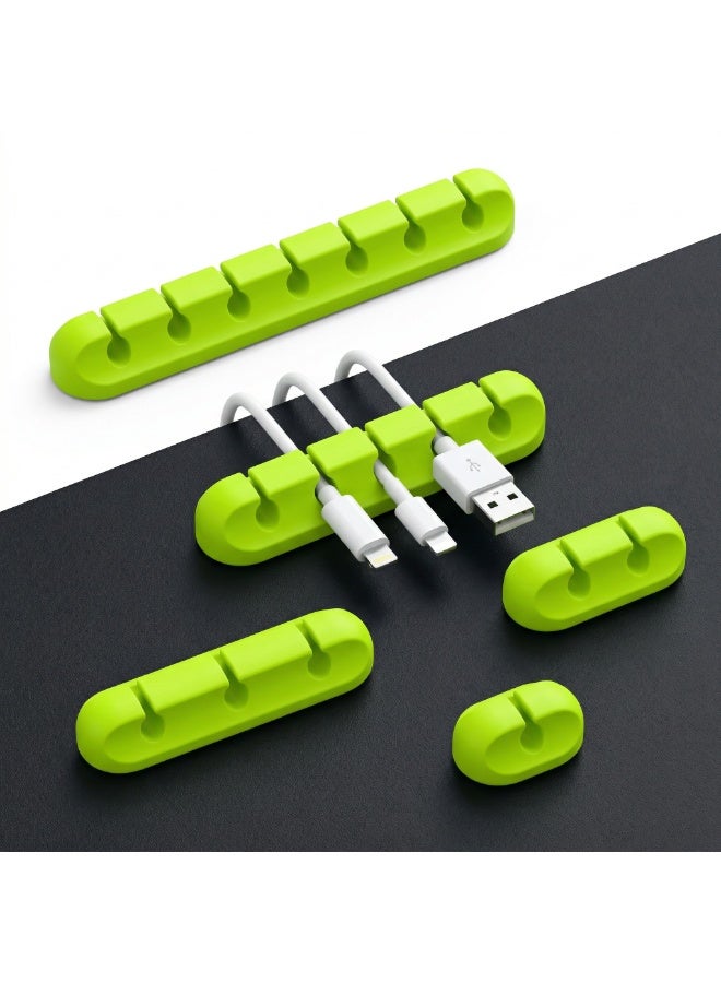 5PCS Silicone Cable Management Clips Set, Self-Adhesive Desk Cable Organizer with 1/2/3/5/7 Slots, Cord Holder for USB, Charger, PC, Home & Office (Green) - Image 1