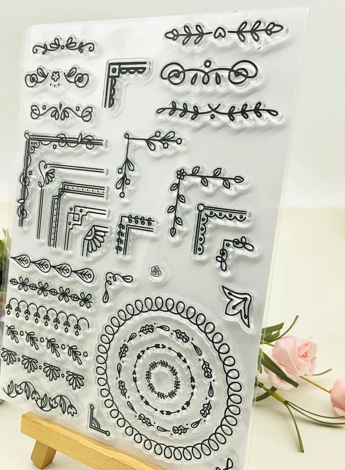 Clear Stamps Leaves Flowers Corner Borders Card Albums Paper Albums Rubber Stamps Clear Silicone - Image 1