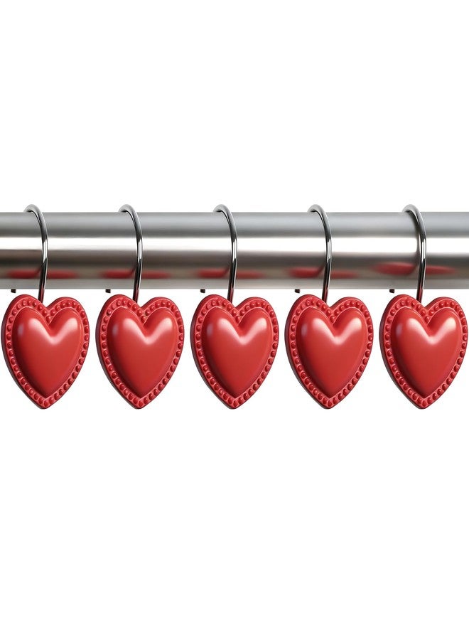 BBV Shower Curtain Hooks Rings for Valentine's Day, 12 Pcs Stainless Steel Glide Shower Hooks for Bathroom Shower Rods Curtains (RED) - Image 1