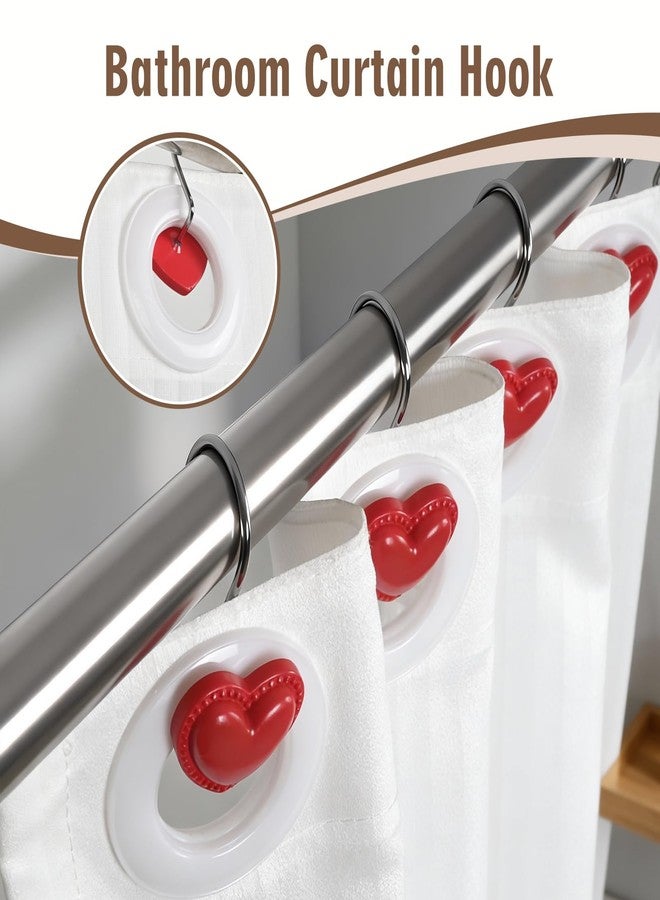 BBV Shower Curtain Hooks Rings for Valentine's Day, 12 Pcs Stainless Steel Glide Shower Hooks for Bathroom Shower Rods Curtains (RED) - Image 2