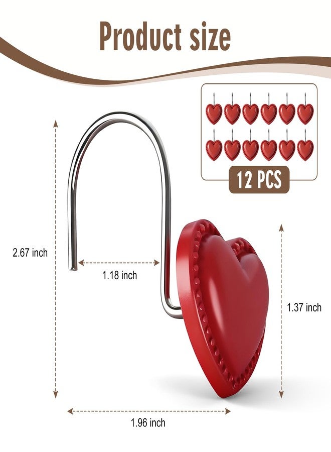 BBV Shower Curtain Hooks Rings for Valentine's Day, 12 Pcs Stainless Steel Glide Shower Hooks for Bathroom Shower Rods Curtains (RED) - Image 5