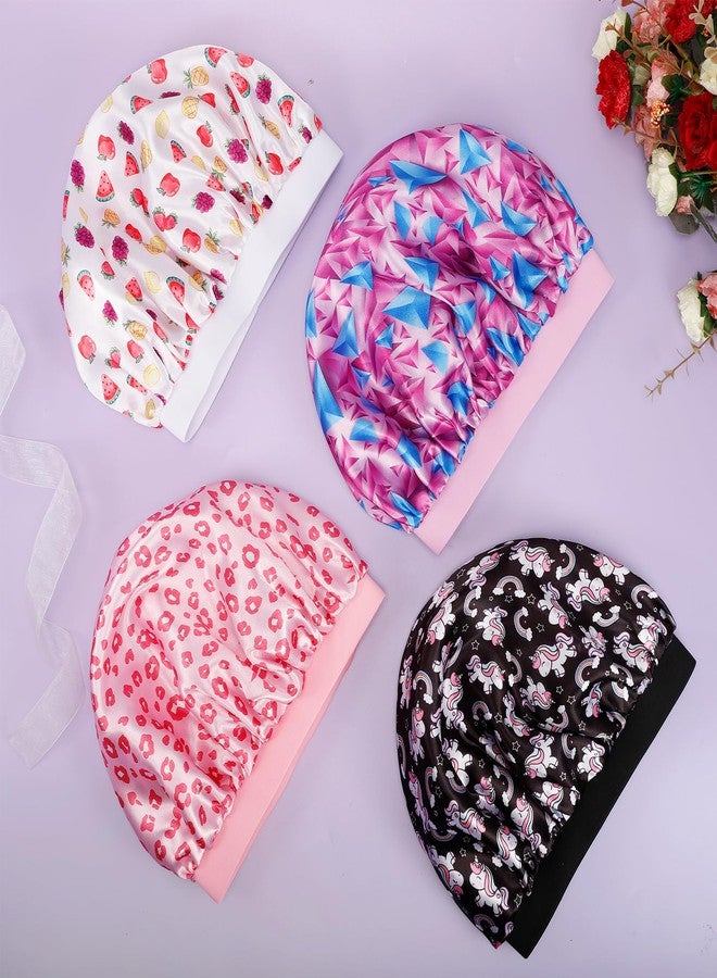 Dyrfolm 4 PCS Kids Satin Bonnet,Kids Bonnets for Girls,Soft Silk Bonnet for Sleeping for Natural Hair Toddler Teens Child - Image 5