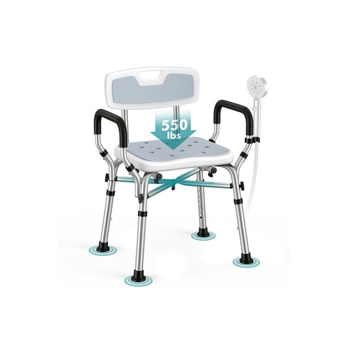 SHOWER CHAIR FOR ELDERLY AND DISABLED 550 LBS SHOWER CHAIR FOR INSIDE SHOWER WITH ARMS AND BACK 6HEIGHT ADJUSTABLE SHOWER SEATS FOR ADULTS BATH CHAIRS FOR SENIORS INSIDE TUB