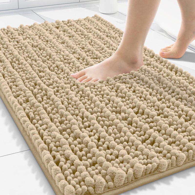 Smiry Bathroom Rugs Mat 30x20, Extra Soft Absorbent Chenille Bath Rugs, Non Slip Rubber Backing Machine Washable Quick Dry Bath Mats for Bathroom Floor, Tub, Shower, Home Decor Accessories, Beige - Image 1