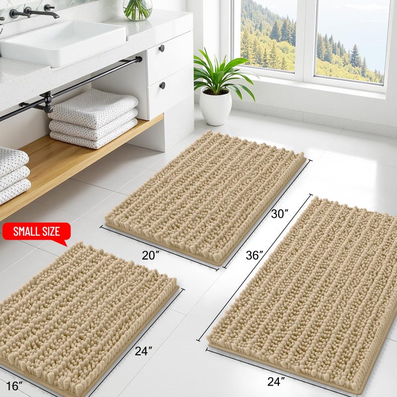 Smiry Bathroom Rugs Mat 30x20, Extra Soft Absorbent Chenille Bath Rugs, Non Slip Rubber Backing Machine Washable Quick Dry Bath Mats for Bathroom Floor, Tub, Shower, Home Decor Accessories, Beige - Image 2