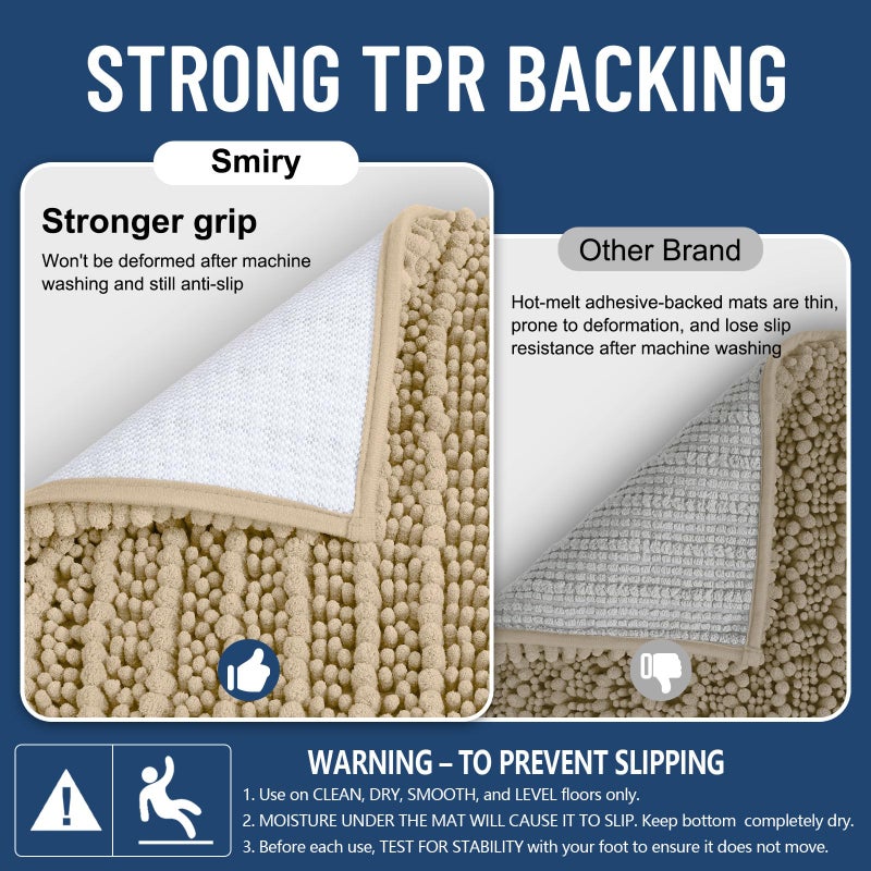 Smiry Bathroom Rugs Mat 30x20, Extra Soft Absorbent Chenille Bath Rugs, Non Slip Rubber Backing Machine Washable Quick Dry Bath Mats for Bathroom Floor, Tub, Shower, Home Decor Accessories, Beige - Image 3