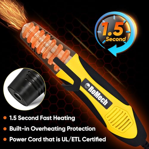 ROMECH 350W Heat Gun with 2 Nozzles, Dual Temp Heat Gun 400°F-660°F, Fast Heat Hot Air Gun with Overload Protection for DIY Craft Embossing Shrink Wrapping (Yellow) - Image 3