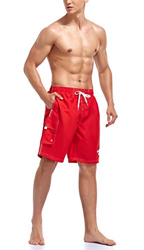 Adoretex Men's Guard Board Shorts Swim Trunks with Mesh Liner, Designed for Guard Uniform Swimwear (MG001) - Red - Small - Image 5