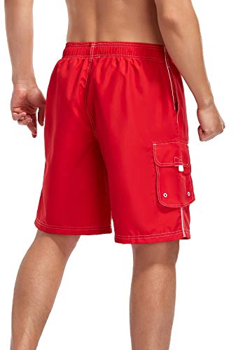 Adoretex Men's Guard Board Shorts Swim Trunks with Mesh Liner, Designed for Guard Uniform Swimwear (MG001) - Red - Small - Image 2