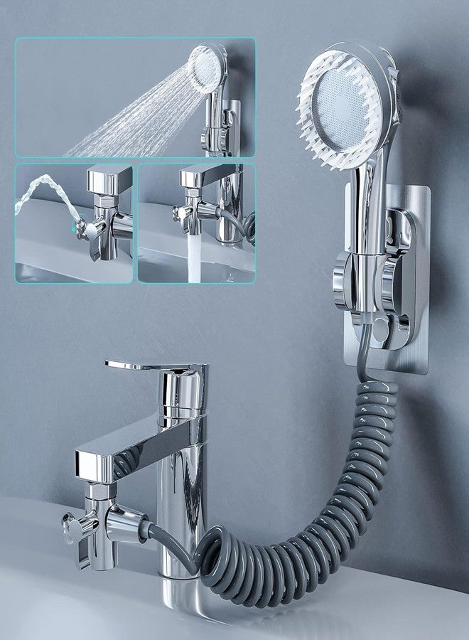 Deoxys Bathroom Sink Faucet Sprayer Set,Sink Hose Sprayer Attachment Hair Washing Faucet Extension Hand Shower Quick Connect Sink,Faucet Diverter Value with Adapter Connect for Bathroom - Image 2