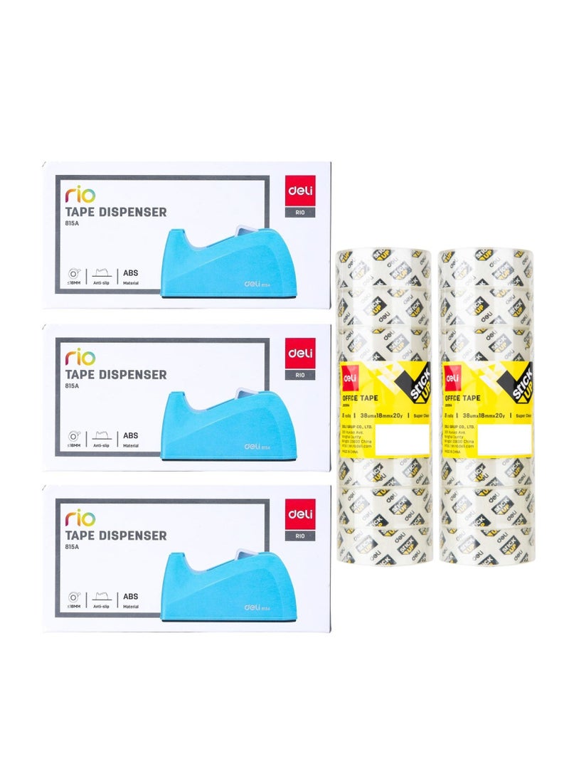 Deli 3-Piece Tape Dispenser With 16 Piece Stationery Tape - Image 1