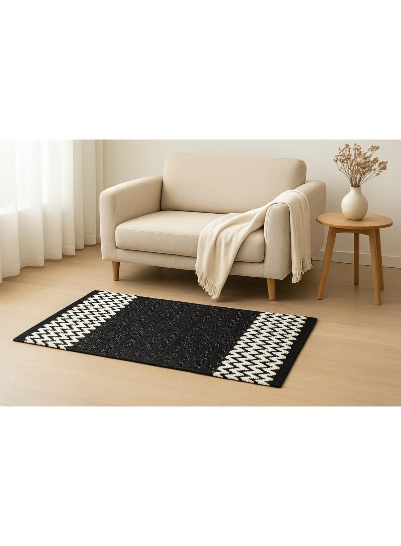 Handmade Indian rug, 100% cotton – modern black and white design - Image 1