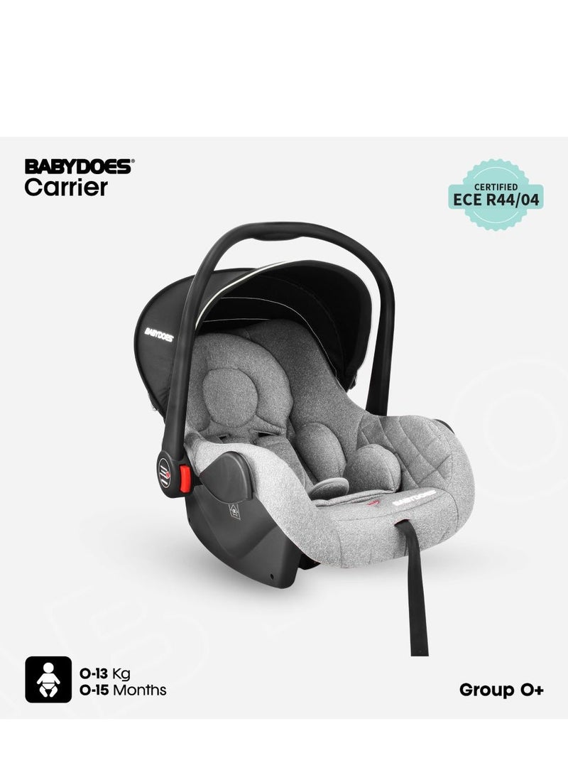 BABYDOES CARRIER - Infant/Baby/Kids Car Seat with Full Body Support Cushion, Adjustable Harness & Canopy, Rear Facing Seat, Carry Cot, 0-15 Months (Upto 13 kg) - Grey - Image 1