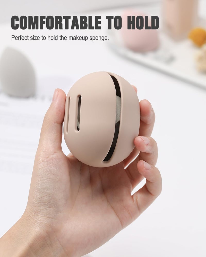 FERYES Makeup Sponge Holder â€“ Shatterproof Eco-Friendly Silicone Beauty Make Up Blender Case for Travel - Khaki - Image 3
