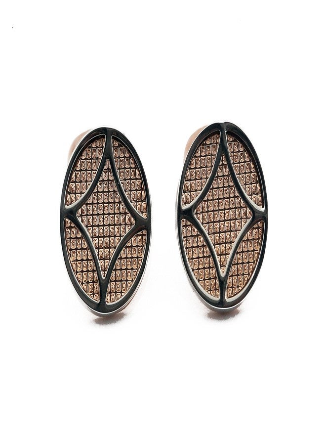 Perfetto Diamond Shaped Cufflinks Set for Men - Rose Gold Tone Whale Back Closure Cufflinks