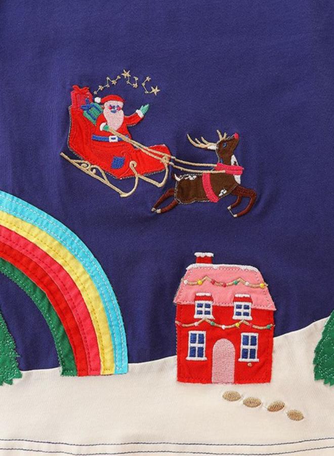 يونيكي Navy Blue A-Line Crew Neck Printed Dress - Image 4