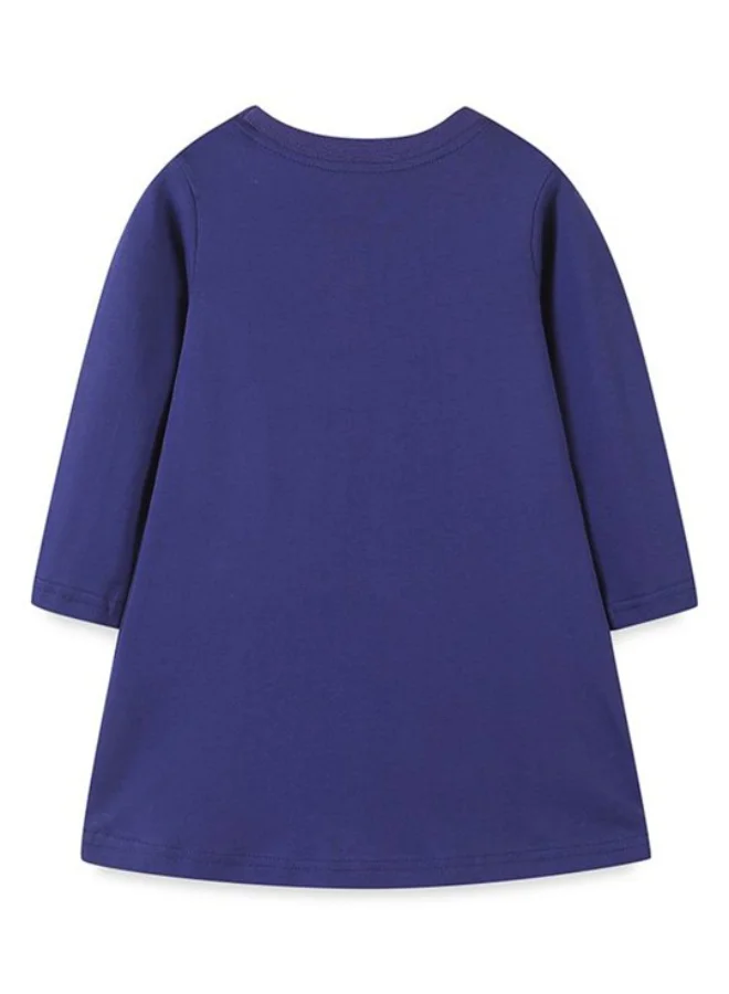 يونيكي Navy Blue A-Line Crew Neck Printed Dress