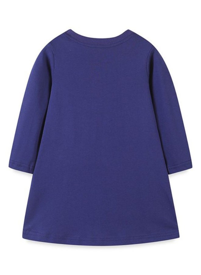 يونيكي Navy Blue A-Line Crew Neck Printed Dress - Image 3