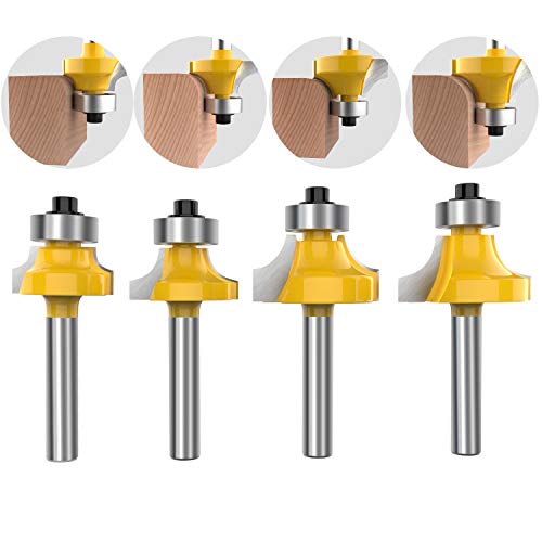 ROOCBIT 1/4 Inch Shank Roundover Edging Router Bit Set Corner Rounding Edge Forming Roundover Beading Router Bit Set (5/16" 3/16" 1/4" 1/8" Radius 4Pcs) by ROOCBIT - Image 2