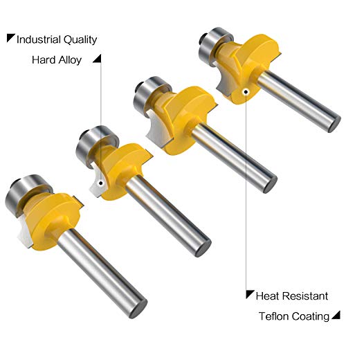 ROOCBIT 1/4 Inch Shank Roundover Edging Router Bit Set Corner Rounding Edge Forming Roundover Beading Router Bit Set (5/16" 3/16" 1/4" 1/8" Radius 4Pcs) by ROOCBIT - Image 4
