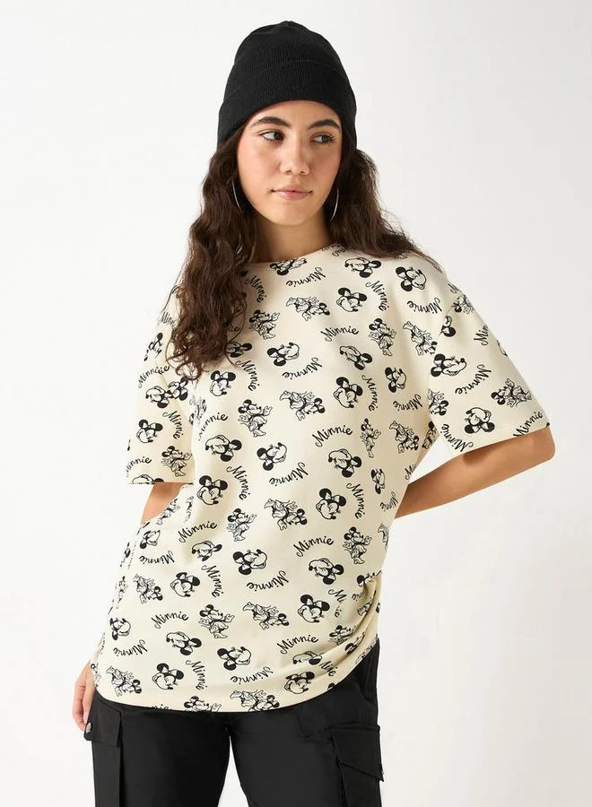Minnie Mouse Print T-shirt with Crew Neck and Short Sleeves