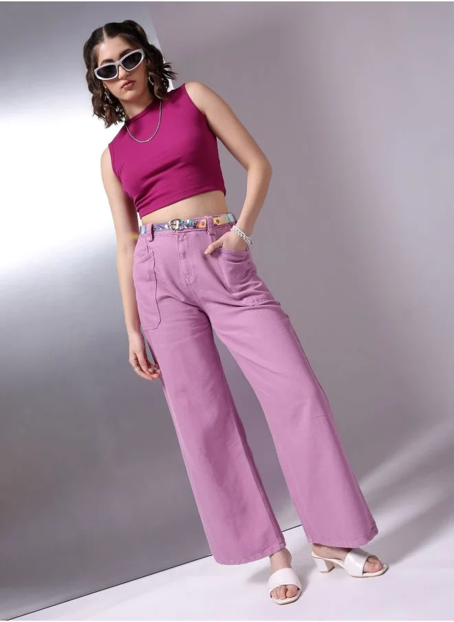 Freehand Women Loose Fit Solid High-Rise Overdyed Denim