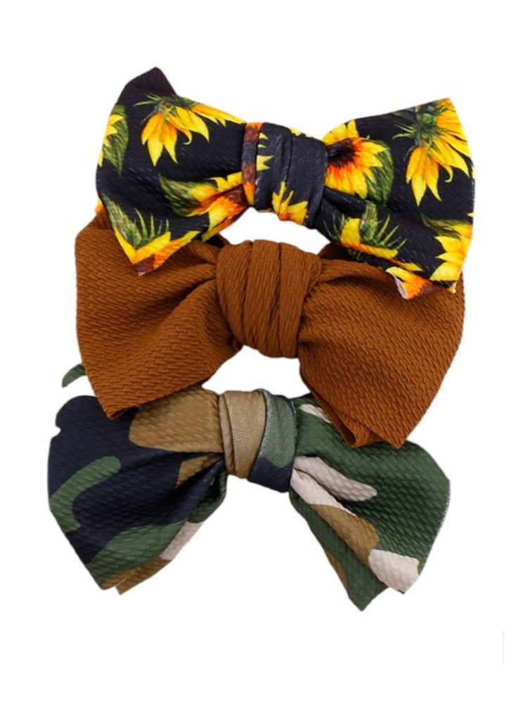 Bambimici Mira Assorted Big Ribbon Bow Headband For Babies Sunflower & Army Print - Image 3