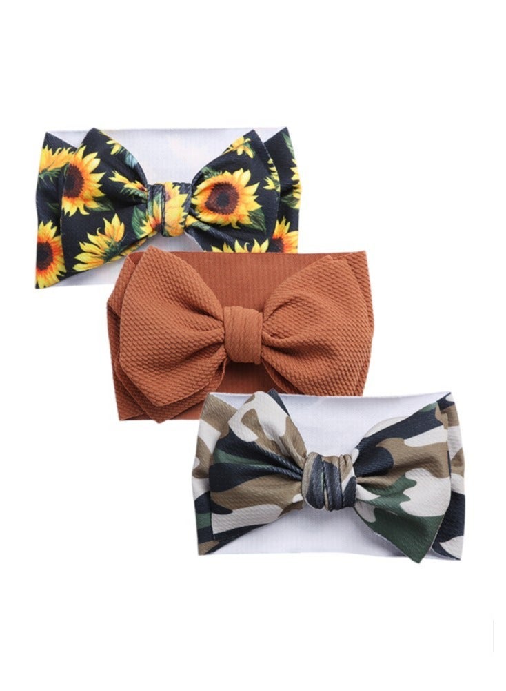 Bambimici Mira Assorted Big Ribbon Bow Headband For Babies Sunflower & Army Print - Image 4