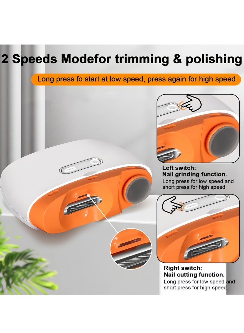 Automatic Nail Clipper, 2 in-1 Electric Nail Clipper and Nail Polisher, Electric Baby Nail Clippers with Light,USB Rechargeable Suitable for Babies,Women Manicure,Kids, Adults and Seniors（Orange）  - Image 2