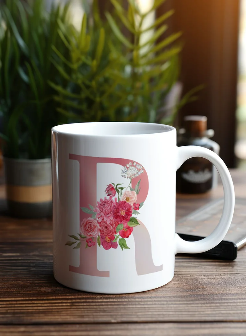LOWHA 11 oz Ceramic Mug with Letter R Design on Both Sides