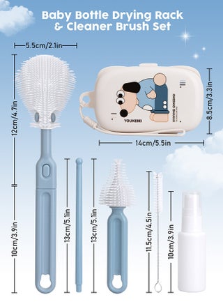 6 In 1 Baby Bottle Cleaner Kit With Silicone Brush, Nipple Brush, Straw Brush, Drying Rack - view 2