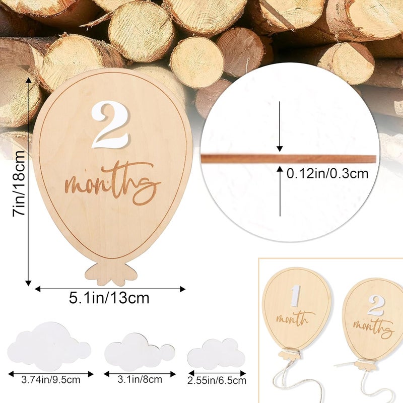 ZZDCMS Wooden Balloon Milestone Sign  Balloon Baby Monthly Growth Record MarkersBaby Wooden Balloon Announcement SignNewborn 112 Months Photo PropsBoy Girl Balloon Milestone Sign - Image 2