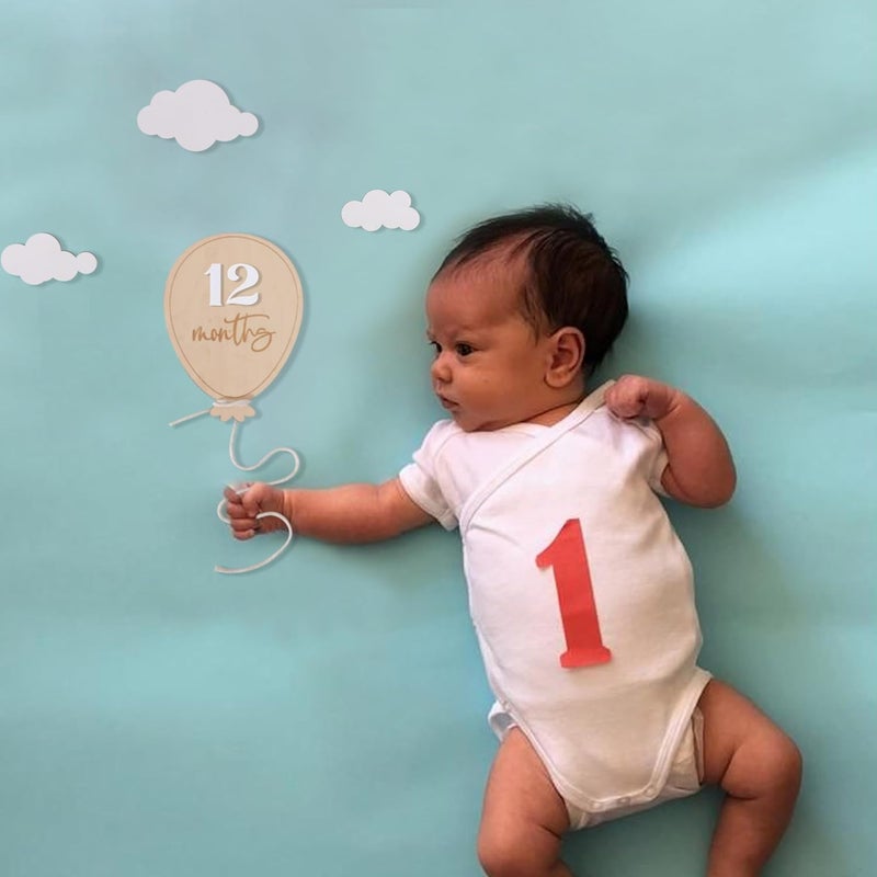 ZZDCMS Wooden Balloon Milestone Sign  Balloon Baby Monthly Growth Record MarkersBaby Wooden Balloon Announcement SignNewborn 112 Months Photo PropsBoy Girl Balloon Milestone Sign - Image 5