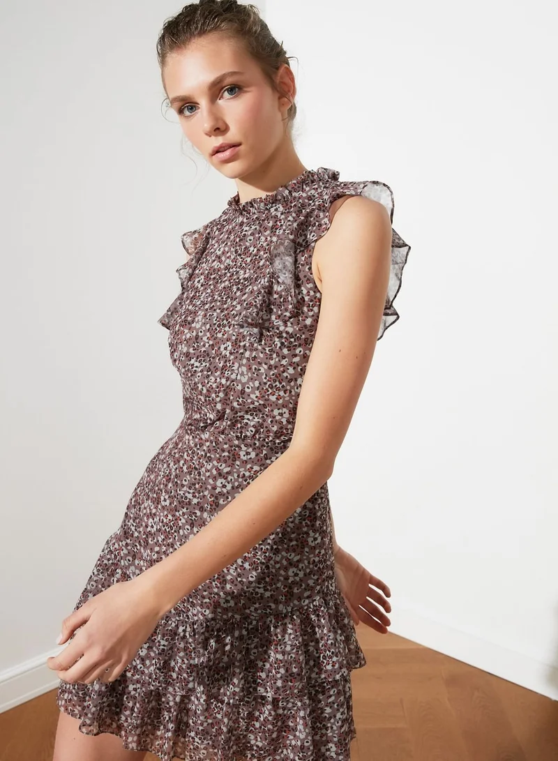 trendyol Ruffle Trim Leopard Print Dress