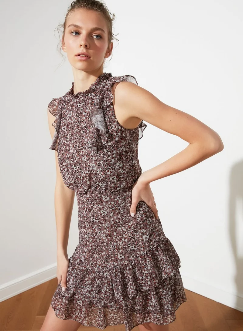trendyol Ruffle Trim Leopard Print Dress
