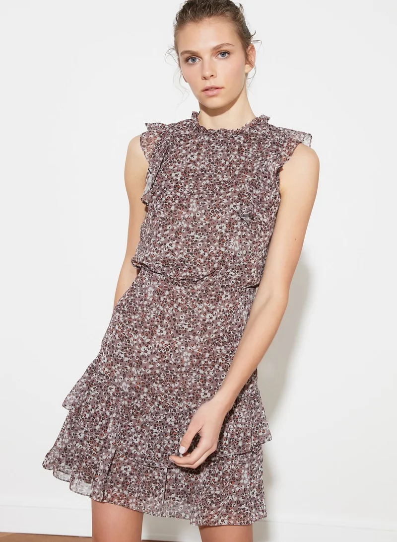 trendyol Ruffle Trim Leopard Print Dress