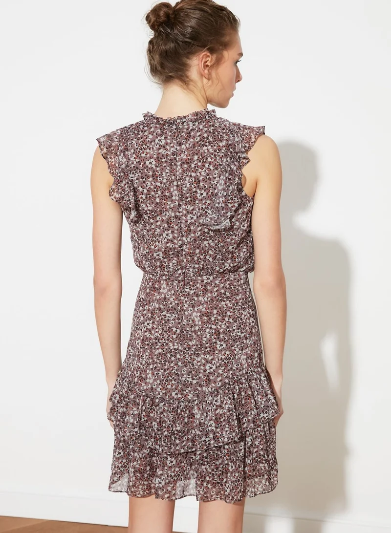 trendyol Ruffle Trim Leopard Print Dress