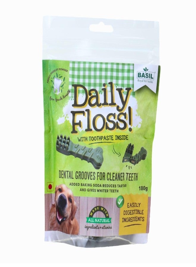 Basil Daily Floss Pets Treats and Chews with Toothpaste Inside for Cleaner Dogs, Puppy Teeth (180gms in a Packet) - Pack of 1 - Image 1