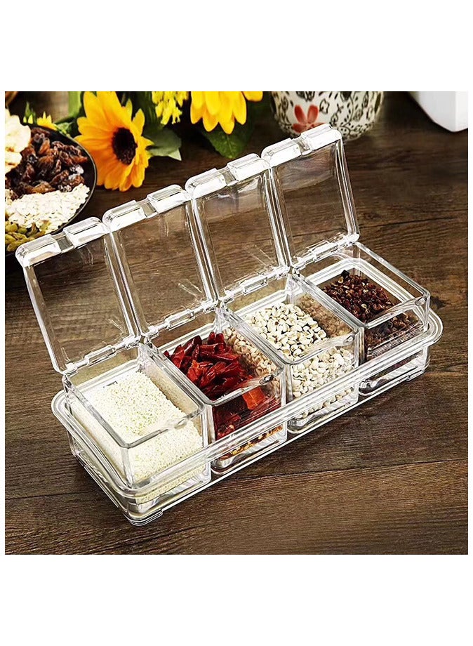 4 Piece Clear Home Spice Container Jars Cruet with Cover and Spoon - Image 2