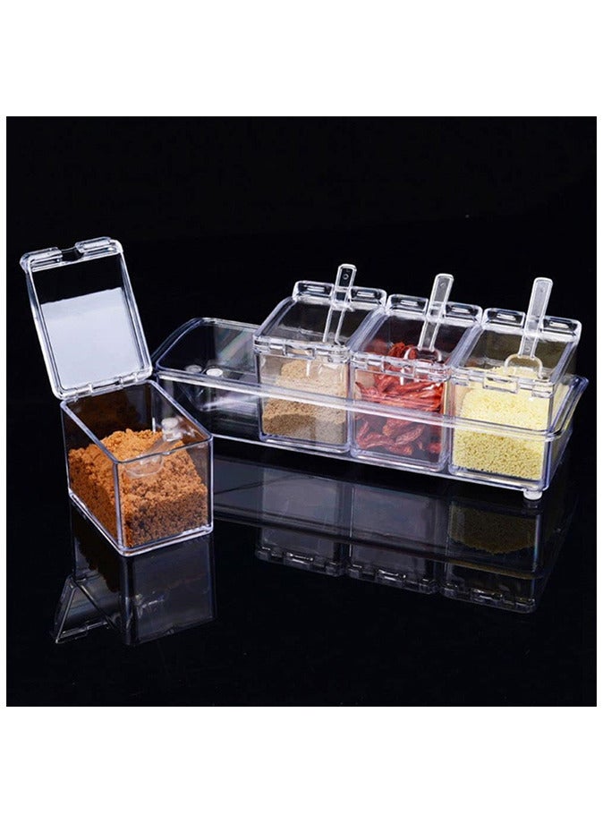 4 Piece Clear Home Spice Container Jars Cruet with Cover and Spoon - Image 4