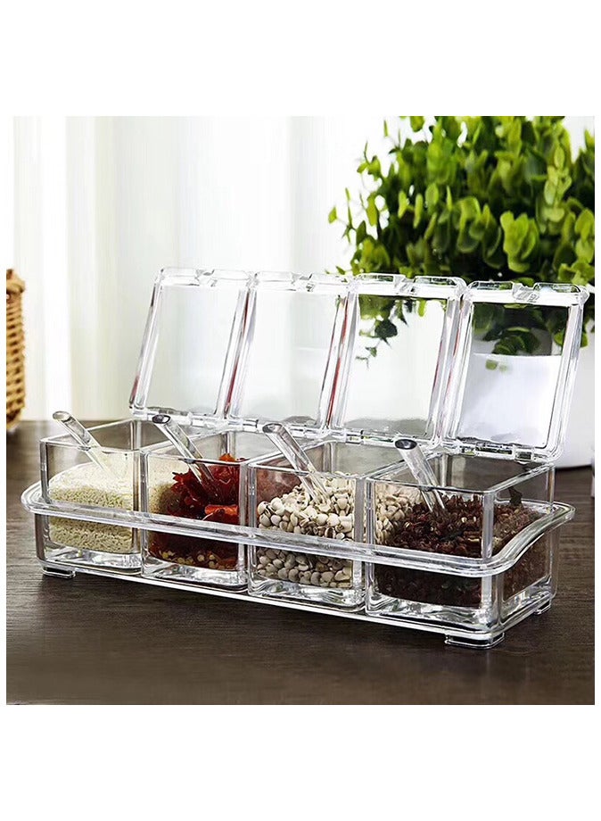 4 Piece Clear Home Spice Container Jars Cruet with Cover and Spoon - Image 1