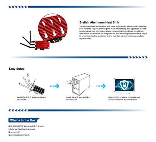 Rosewill روزويل RNX-AC1900PCE Rnx-AC1900PCE، محول واي فاي PCI إكسبريس مزدوج النطاق AC1900، 802.11AC، 11AC 1900Mbps - Image 4