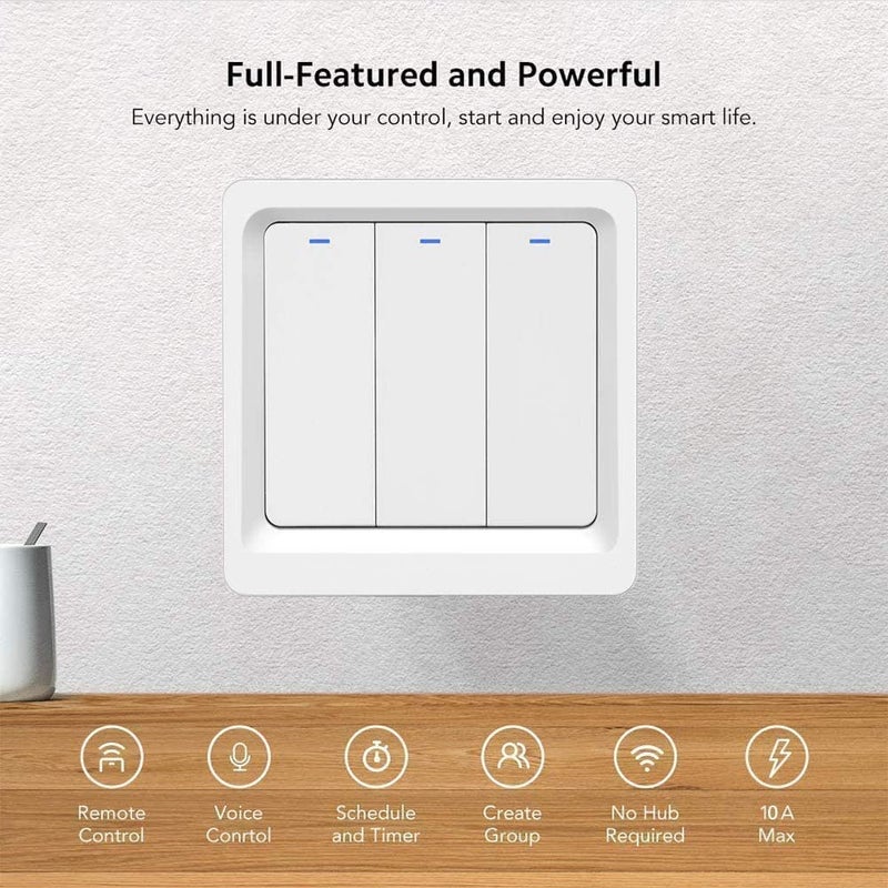 Pohaytipe مفتاح إضاءة ذكي WiFi، لا يحتاج إلى سلك محايد، مفتاح حائط ذكي مع تحكم عن بعد، تحكم صوتي ومؤقت، متوافق مع Alexa وGoogle Assistant، تركيب سهل (3 مجموعات، سلك L واحد) - Image 3