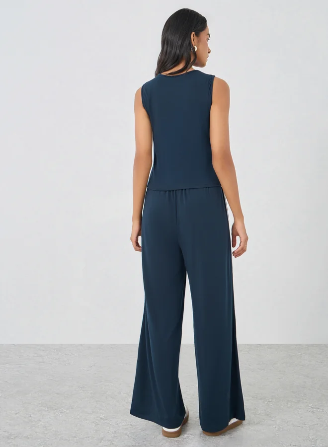 تايك تو Take Two Dark Blue Side Piping Detail Top and Pants Co-Ords