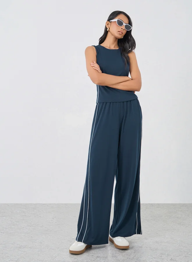 تايك تو Take Two Dark Blue Side Piping Detail Top and Pants Co-Ords