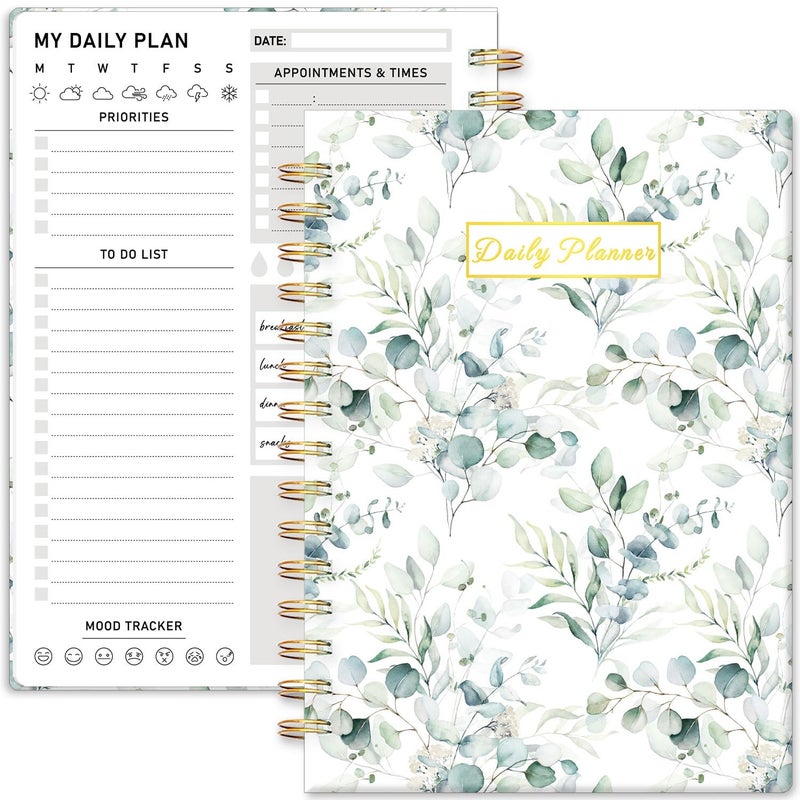 PIOOJK Daily Planner Undated - 6.5"x8.5" To Do List Notebook Spiral Appointment Planner to Organize Tasks & Boost Productivity, Perfect Office & School Supplies for Women & Men, Greenery - Image 1